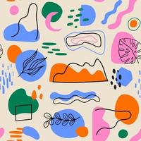 Seamless modern pattern with abstract various shapes and doodle objects. Trendy contemporary design vector