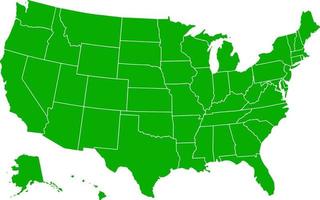 Green colored United States of America map. Political USA map. vector