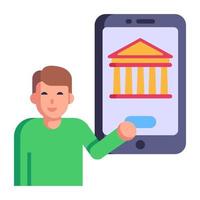 Person holding phone with banking app vector