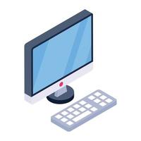 An lcd monitor with typing keyboard, personal computer isometric icon design vector