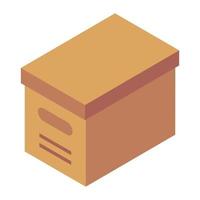 An icon of cardboard in modern isometric style, delivery parcel vector