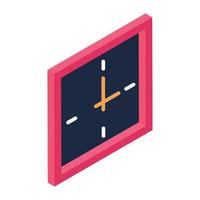 icono cuadrado isométrico de un reloj de pared vector