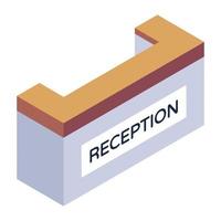 Hotel front desk, reception icon in isometric design vector