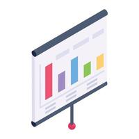 Business statistical presentation, projector screen, isometric icon style vector