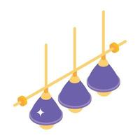 Hanging light bulbs, concept of ceiling lights in isometric icon vector