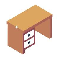 A drawer desk, office table icon in isometric style vector