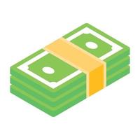 Paper money stack, banknotes icon in isometric design vector