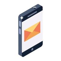 Mobile email vector, envelope with smartphone in isometric icon vector