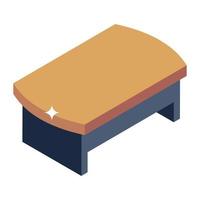 Isometric icon of wooden table, office table vector