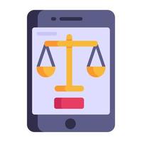 Balance scale inside mobile, flat icon of digital law vector