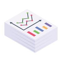 Infographics on document, isometric icon of statistics report vector