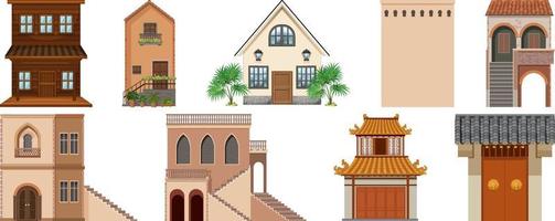 Different design of buildings on white background vector