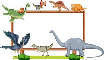 Group of dinosaurs around board on white background vector