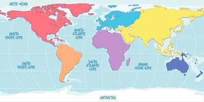mapa del mundo en continentes de diferentes colores vector