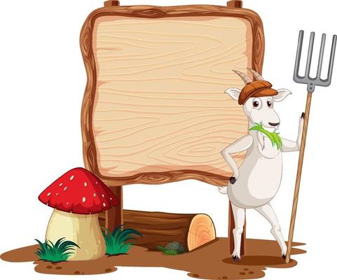 Blank wooden signboard with sheep cartoon