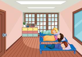 Children sleeping in beds at room vector