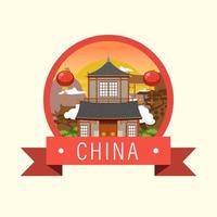 logotipo icónico de la construcción de viviendas de la arquitectura china vector