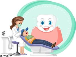 Dentist woman examining patient teeth on white background vector