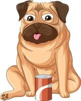 A Happy dog drinking cola on white background vector