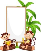 Blank wooden signboard with monkey catoon vector