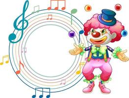 lindo payaso con plantilla de nota musical en blanco vector