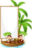 Blank wooden signboard with monkey catoon vector