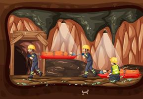 Underground scene with firerman rescue in cartoon style vector