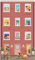 Apartment windows with neighbors cartoon character vector