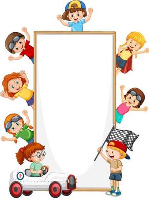 Isolated wooden banner with children