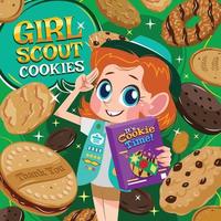 Girl Scout Cookies Concept with Girl Scout Promoting a Box of Cookies vector