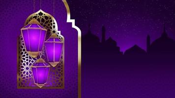 lazo de fondo de animación de ramadán de linternas moradas
