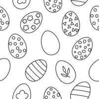 vector huevos de pascua en blanco y negro de patrones sin fisuras. contorno de primavera que repite el fondo con elementos decorativos. papel digital tradicional de vacaciones