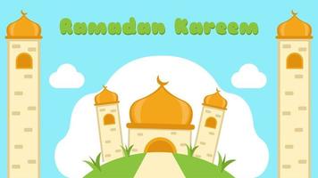 Ramadán kareem animado estilo de libro de niños de dibujos animados de fondo. video
