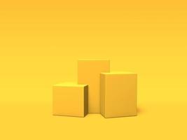 Podium, pedestal or platform gold color on yellow background. Abstract illustration of simple geometric shapes. 3D rendering. photo