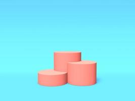 Podium, pedestal or platform pink color on blue background. Abstract illustration of simple geometric shapes. 3D rendering. photo