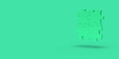 Blue puzzle on a green background. Abstract image. Minimal concept problem business. 3D render. photo