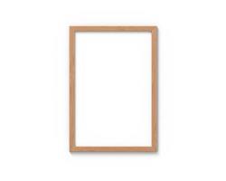 Vertical wooden frames mockup with a border hanging on the wall. Empty base for picture or text. 3D rendering. photo