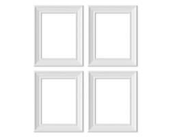 Set 4 3x4 Vertical Portrait picture frame mockup. Realisitc paper, wooden or plastic white blank . Isolated poster frame mock up template on white background. 3D render. photo