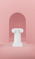 columna de podio abstracta sobre el fondo rosa con arco. el pedestal de la victoria es un concepto minimalista. representación 3d foto