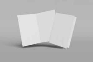 Two Mockup vertical booklet, brochure, invitation isolated on a grey background with hard cover and realistic shadow. 3D rendering. photo