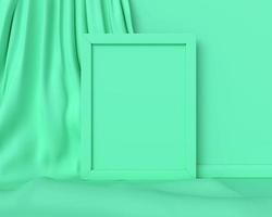 Green frame vertical mockup on a Green fabric background abstract image. Minimal concept art business. 3D render. photo