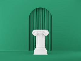 Abstract podium column on the green background with arch. The victory pedestal is a minimalist concept. 3D rendering. photo