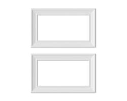 establecer 2 maquetas de marco de imagen de paisaje horizontal de 1x2. papel realista, madera o plástico blanco en blanco. plantilla de maqueta de marco de póster aislado sobre fondo blanco. procesamiento 3d foto