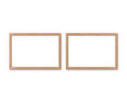 Set of 2 horizontal wooden frames mockup hanging on the wall. Empty base for picture or text. 3D rendering. photo