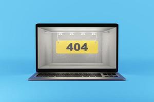 404 - text on the computer screen. 3d rendering. photo