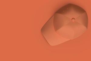 Orange baseball hat on a red background abstract image. Minimal concept sport business. 3D render. photo