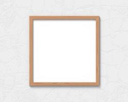 Square wooden frames mockup hanging on the wall. Empty base for picture or text. 3D rendering. photo