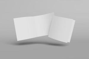 Two Mockup square booklet, brochure, invitation isolated on a grey background with soft cover and realistic shadow. 3D rendering. photo