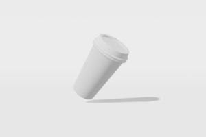 Paper cup mockup with a lid flies on a white background. 3D rendering photo