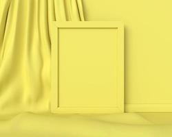 Yellow frame mockup on a yellow fabric background abstract image. Minimal concept art business. 3D render. photo